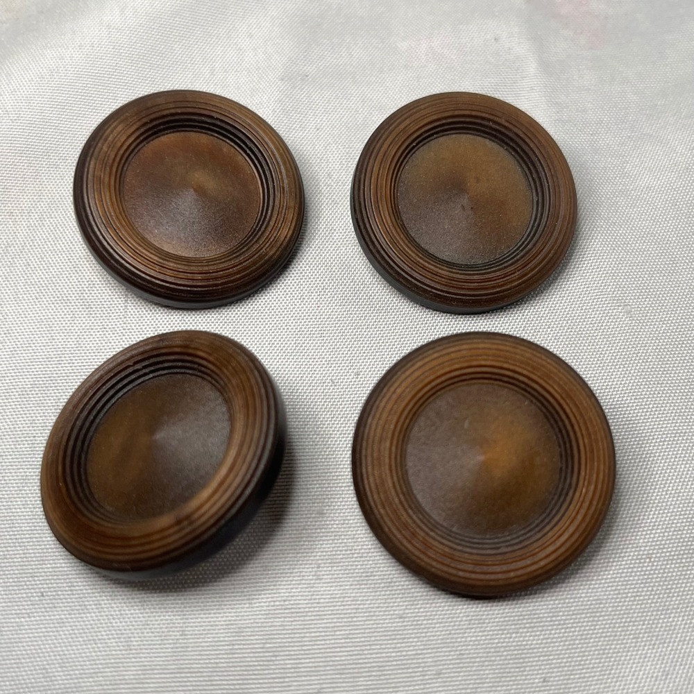 Vintage Brown Concentric Ring Shank Buttons Set of 4 Wood Grain Effect